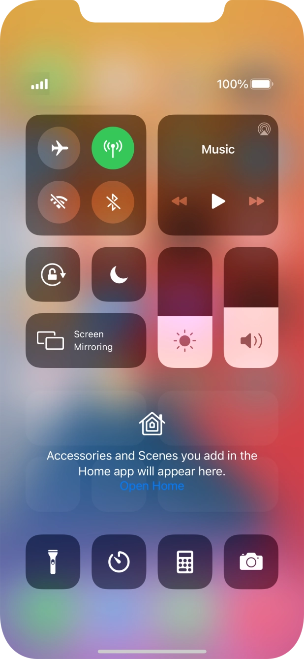Press the flight mode icon to turn the function on or off. Press the flight mode icon to turn the function on or off.