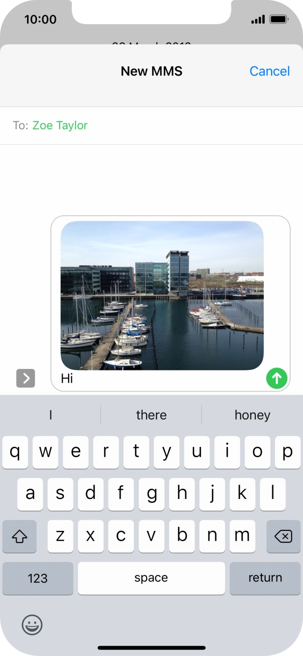Write the text for your picture message and press the send icon.