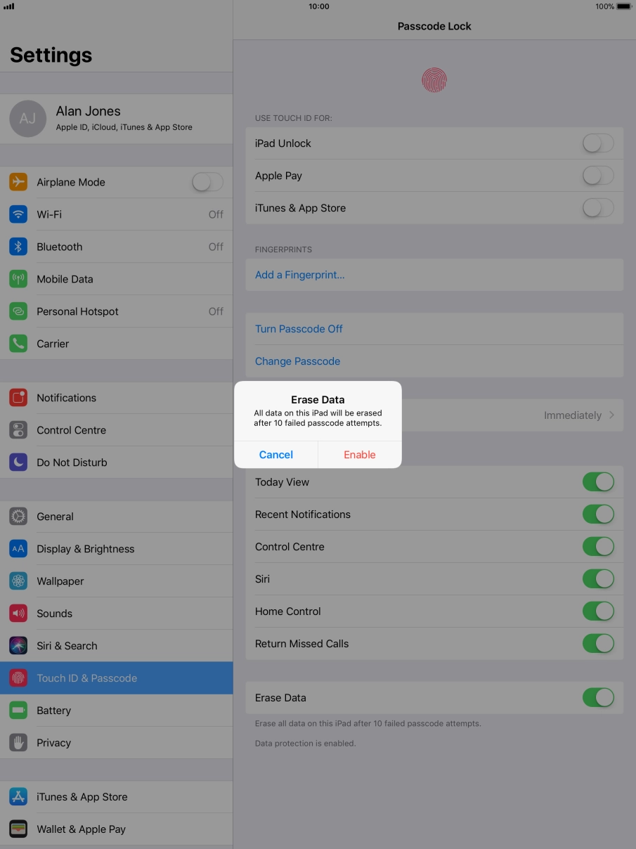 If you turn on the function, press Enable.