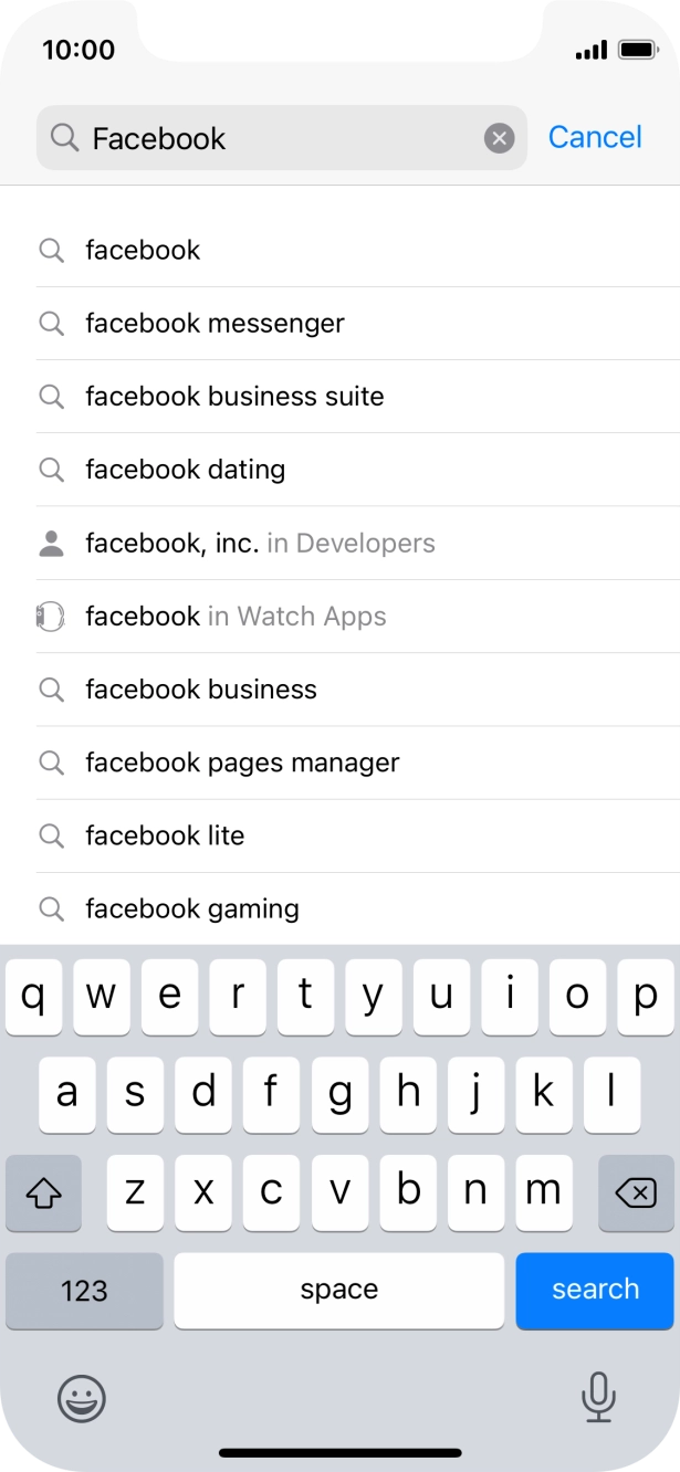 Key in Facebook and press search. Key in Facebook and press search.