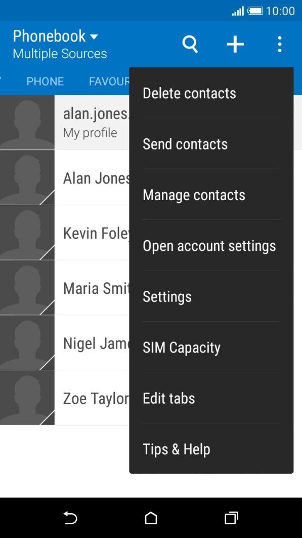 Press Manage contacts. Press Manage contacts.
