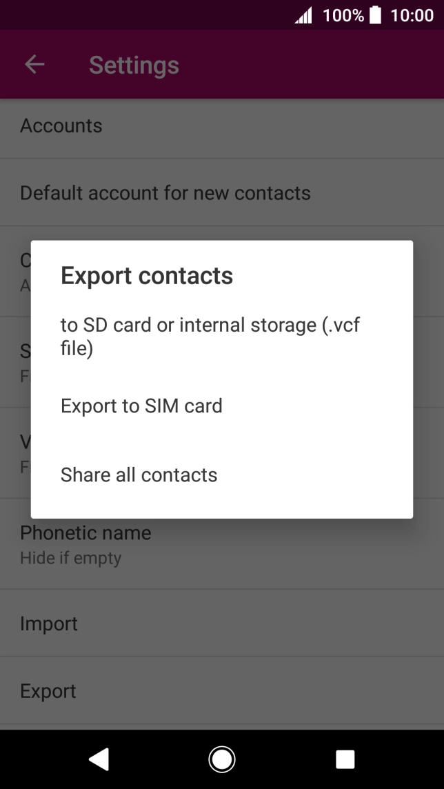 Press Export to SIM card. Press Export to SIM card.