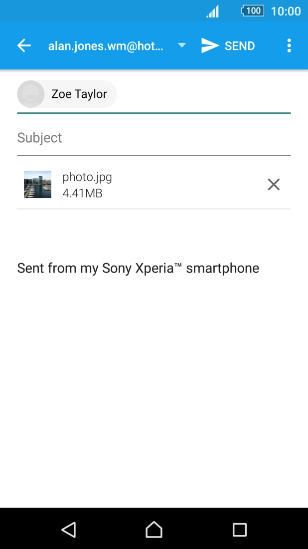 Press Subject and key in the subject of your email.