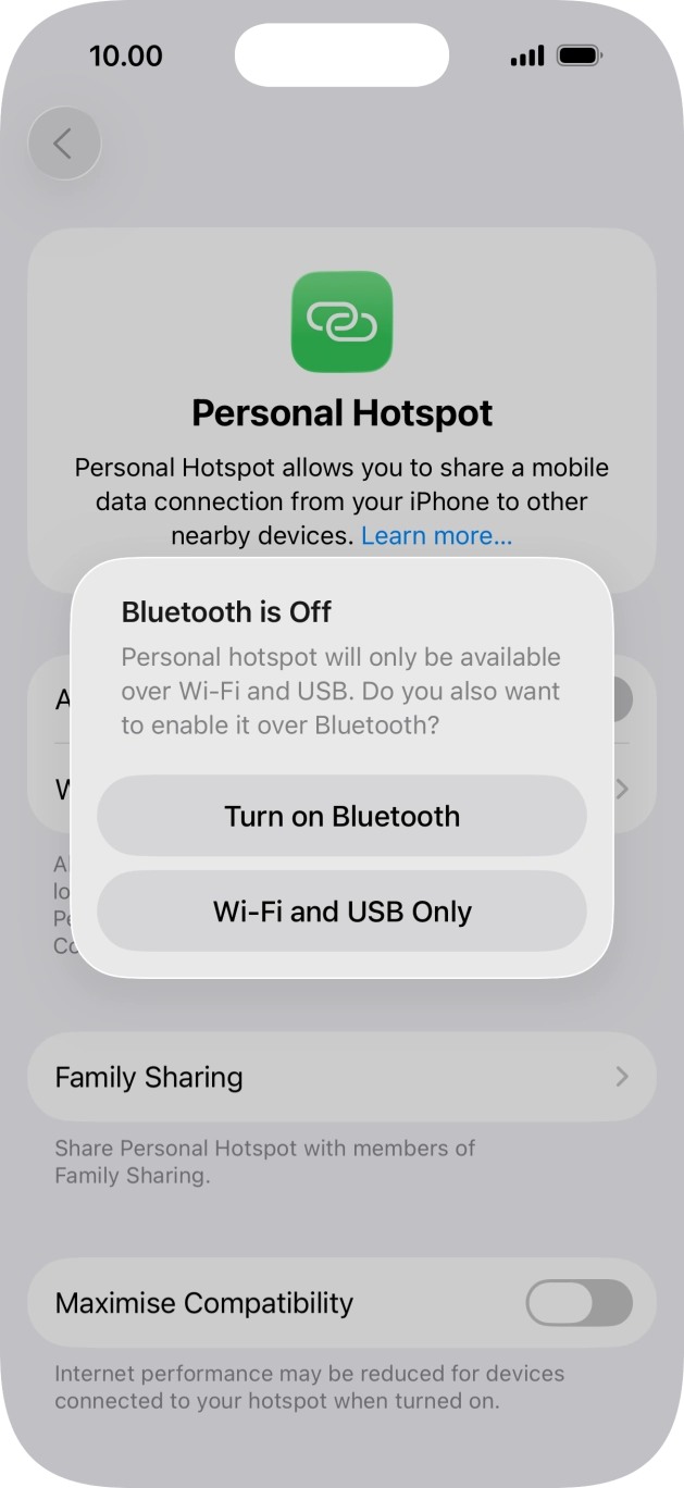 If Wi-Fi is turned on, press Wi-Fi and USB Only.