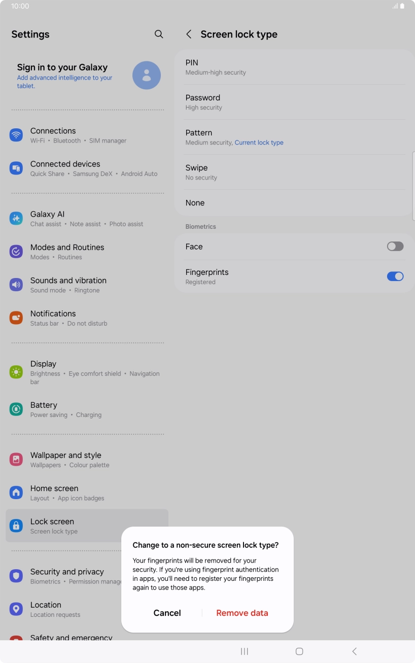 Press Remove data. Press Remove data.