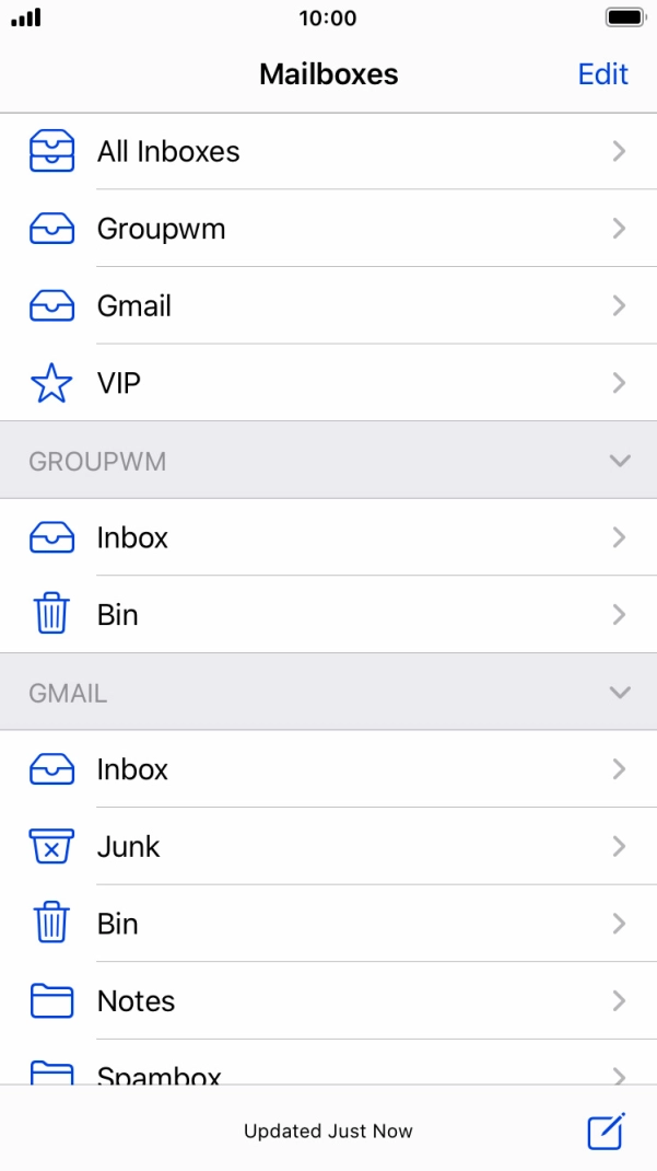 Press the required email account. Press the required email account.