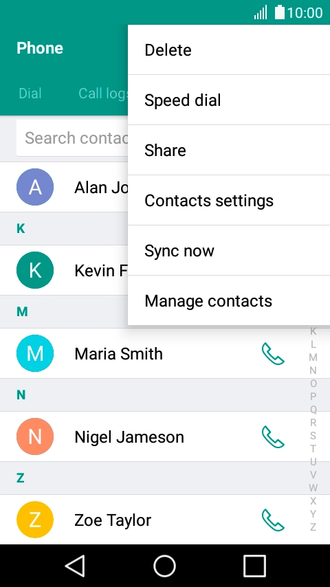 Press Manage contacts. Press Manage contacts.