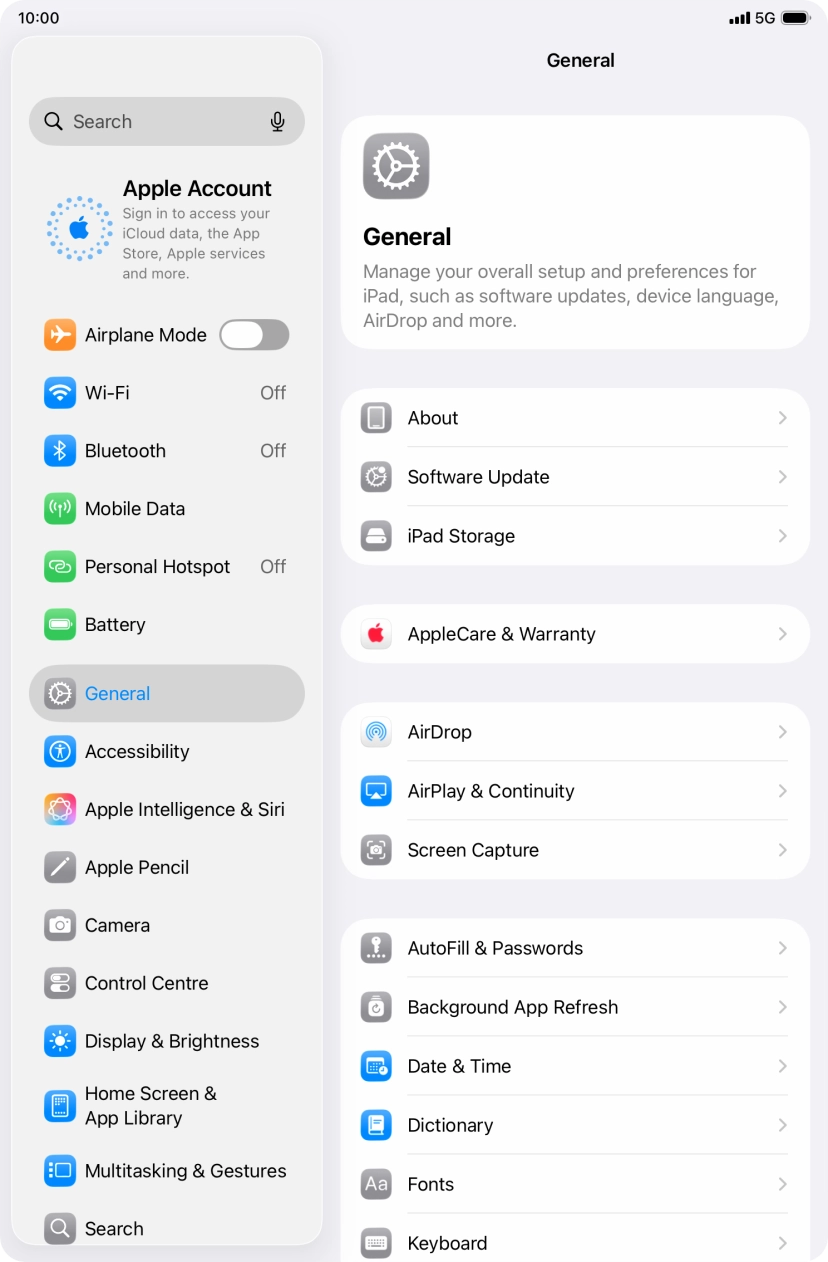 Press Apple Account. Press Apple Account.