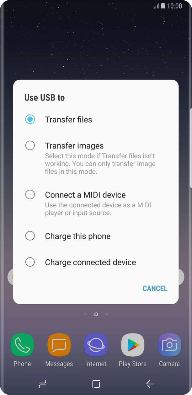 Press Transfer files to turn on the function. Press Transfer files to turn on the function.