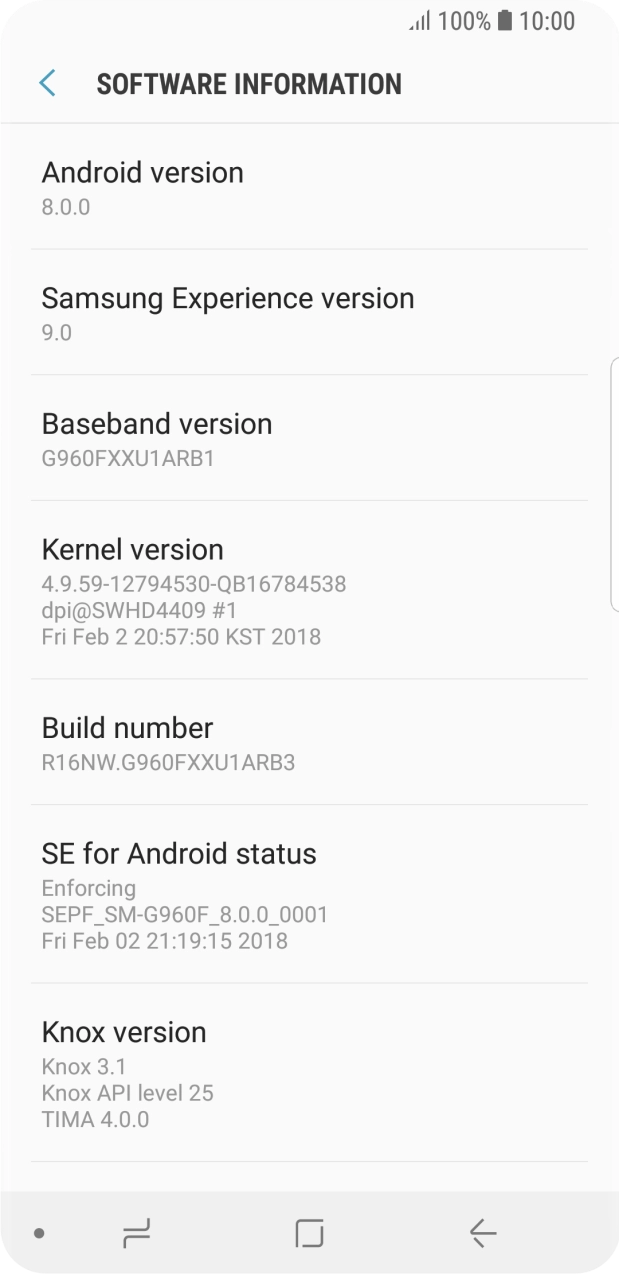 Your phone's software version is displayed below Android version.