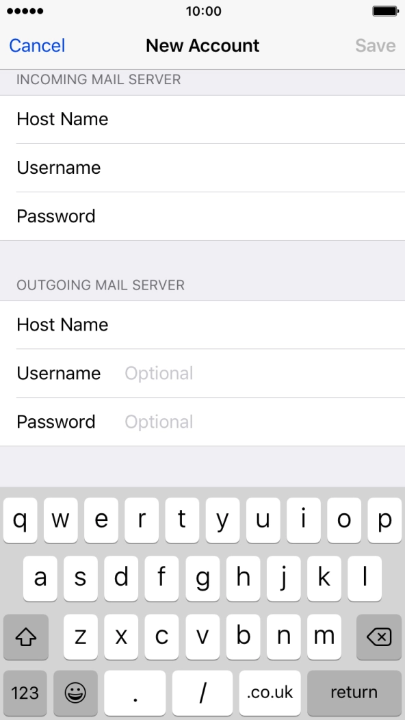 Press Host Name and key in the name of your email provider's outgoing server. Press Host Name and key in the name of your email provider's outgoing server.