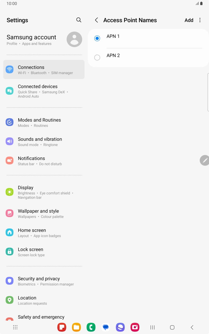 Press the field next to the data connection to activate it.