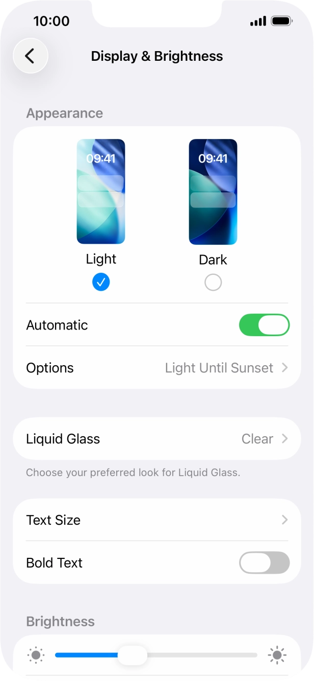 If you turn on the function, press Options and follow the instructions on the screen to select the required period of time for Dark Mode. If you turn on the function, press Options and follow the instructions on the screen to select the required period of time for Dark Mode.