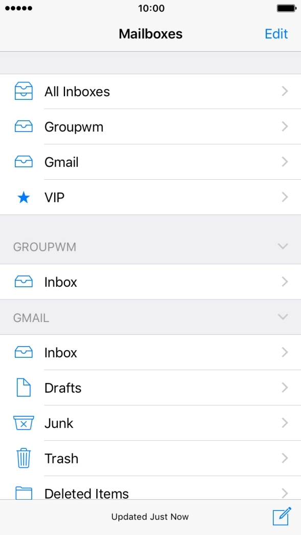 Press the required email account. Press the required email account.