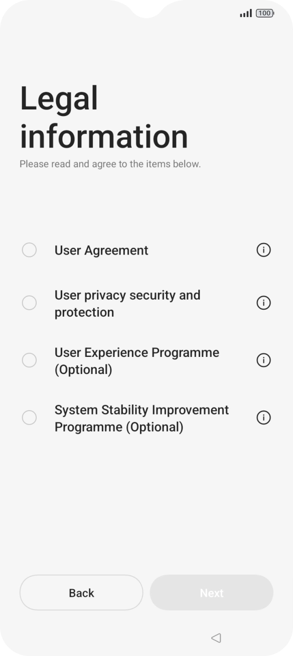 Press the fields next to the required settings to select them.