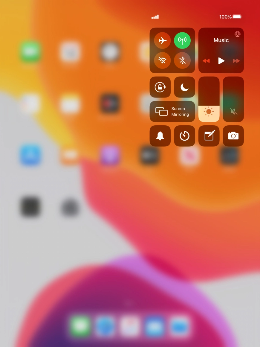 Press the flight mode icon to turn the function on or off. Press the flight mode icon to turn the function on or off.