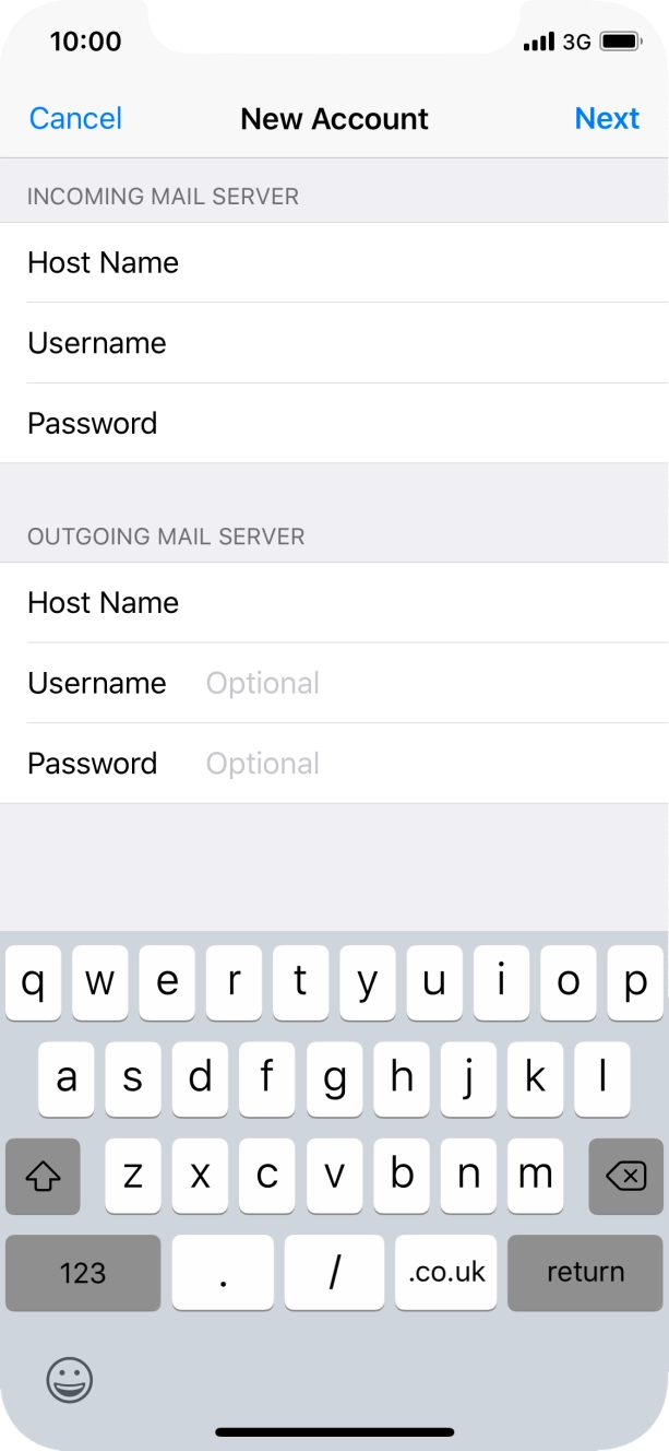 Press Username and key in the username for your email account.