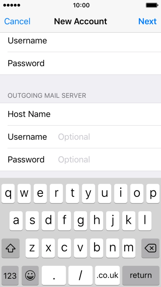 Press Username and key in the username for your email account. Press Username and key in the username for your email account.