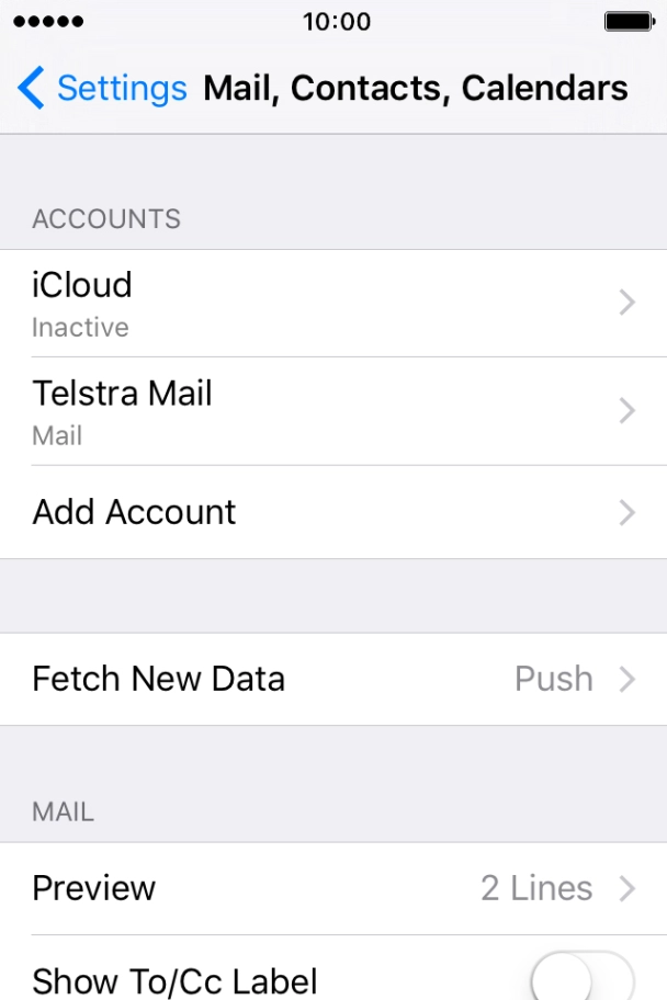 Press the name of the Telstra email account you've just set up. Press the name of the Telstra email account you've just set up.