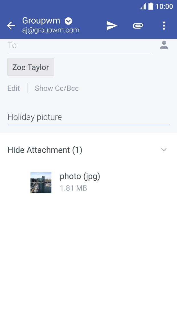 Press the text input field and write the text for your email.