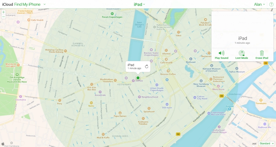 Your tablet's latest position is displayed on the map.