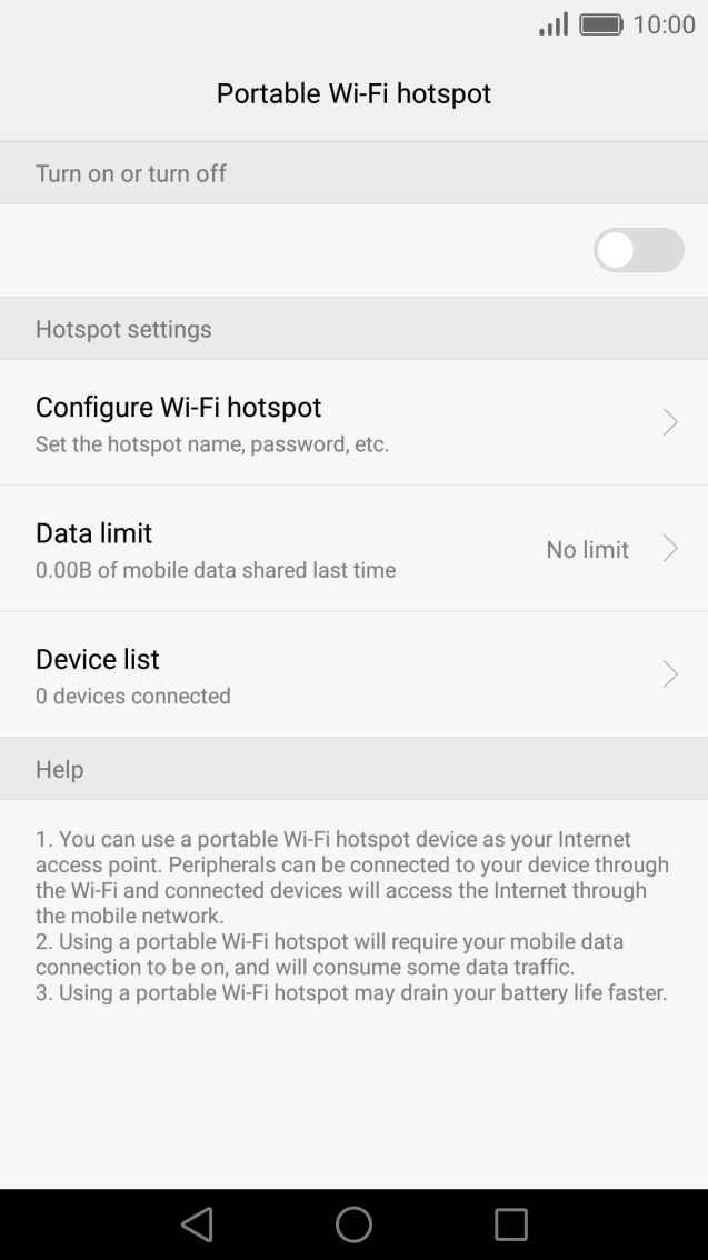 Press Configure Wi-Fi hotspot. Press Configure Wi-Fi hotspot.