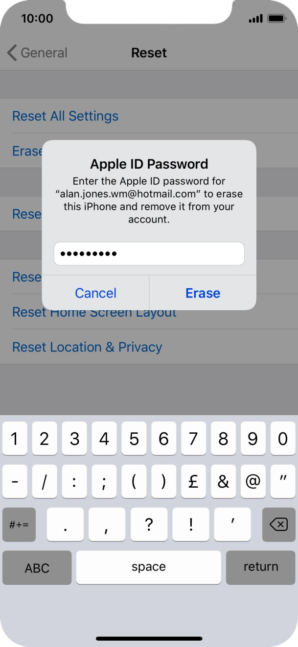 Key in the password for your Apple ID and press Erase. Wait a moment while the factory default settings are restored. Follow the instructions on the screen to set up your phone and prepare it for use. Key in the password for your Apple ID and press Erase. Wait a moment while the factory default settings are restored. Follow the instructions on the screen to set up your phone and prepare it for use.