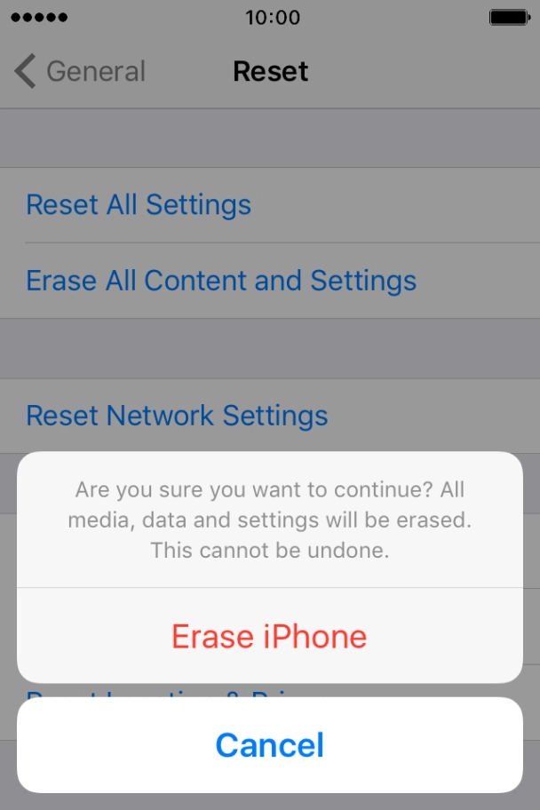 Press Erase iPhone. Wait a moment while the factory default settings are restored.
Follow the instructions on the screen to set up your phone and prepare it for use. Press Erase iPhone. Wait a moment while the factory default settings are restored.
Follow the instructions on the screen to set up your phone and prepare it for use.