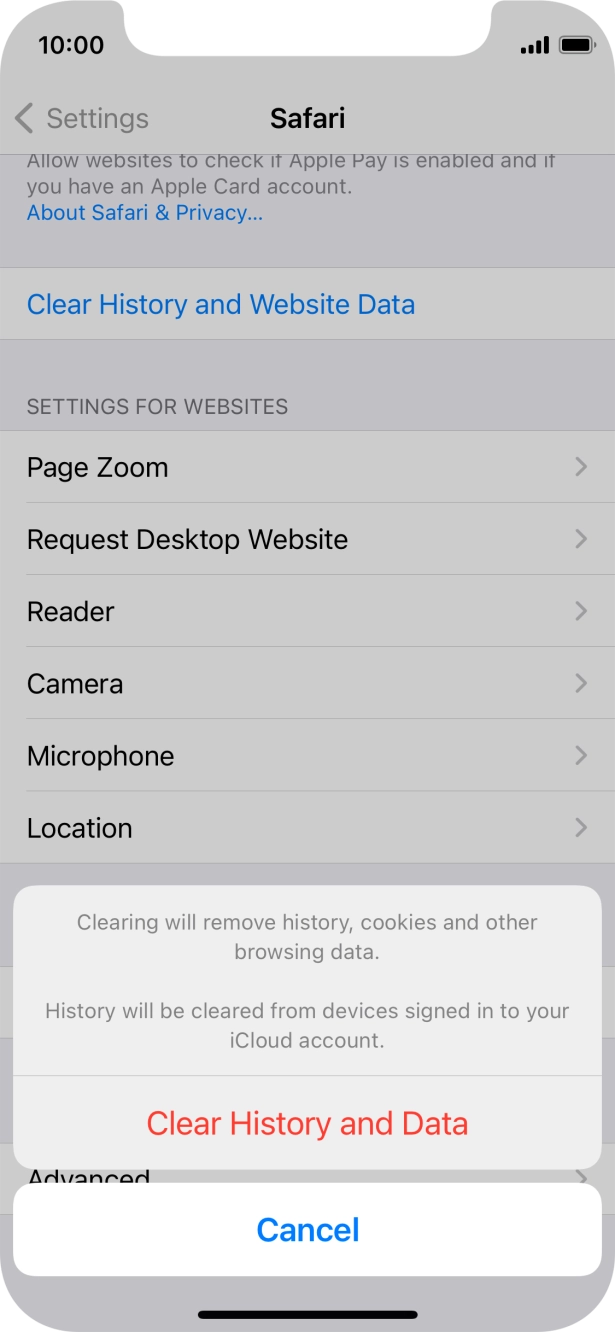 Press Clear History and Data.
