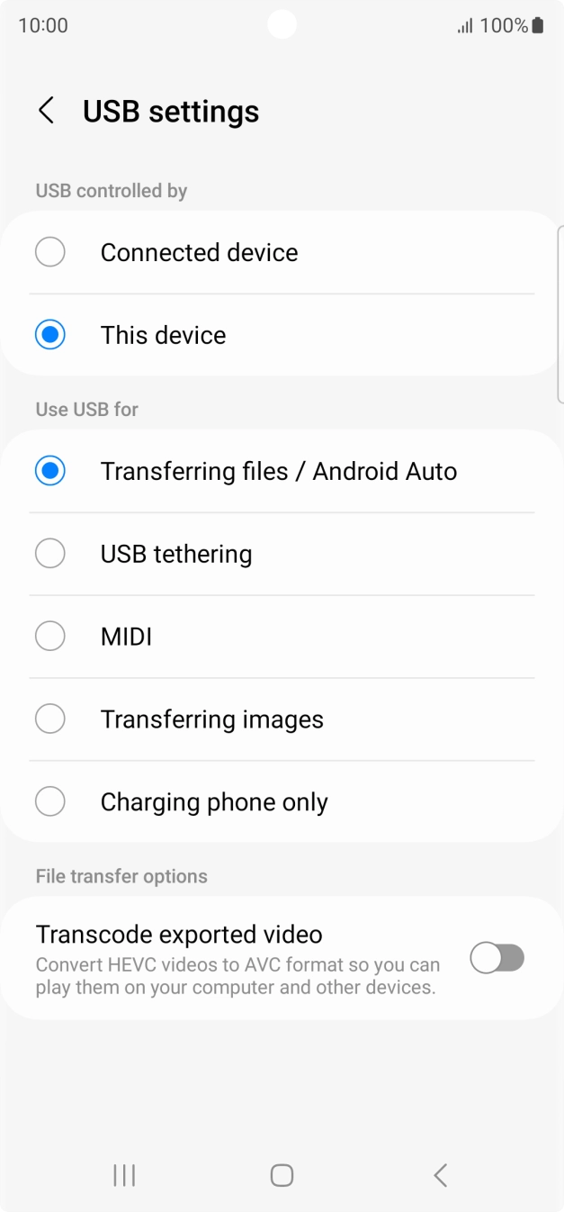 Press Transferring files / Android Auto. Press Transferring files / Android Auto.