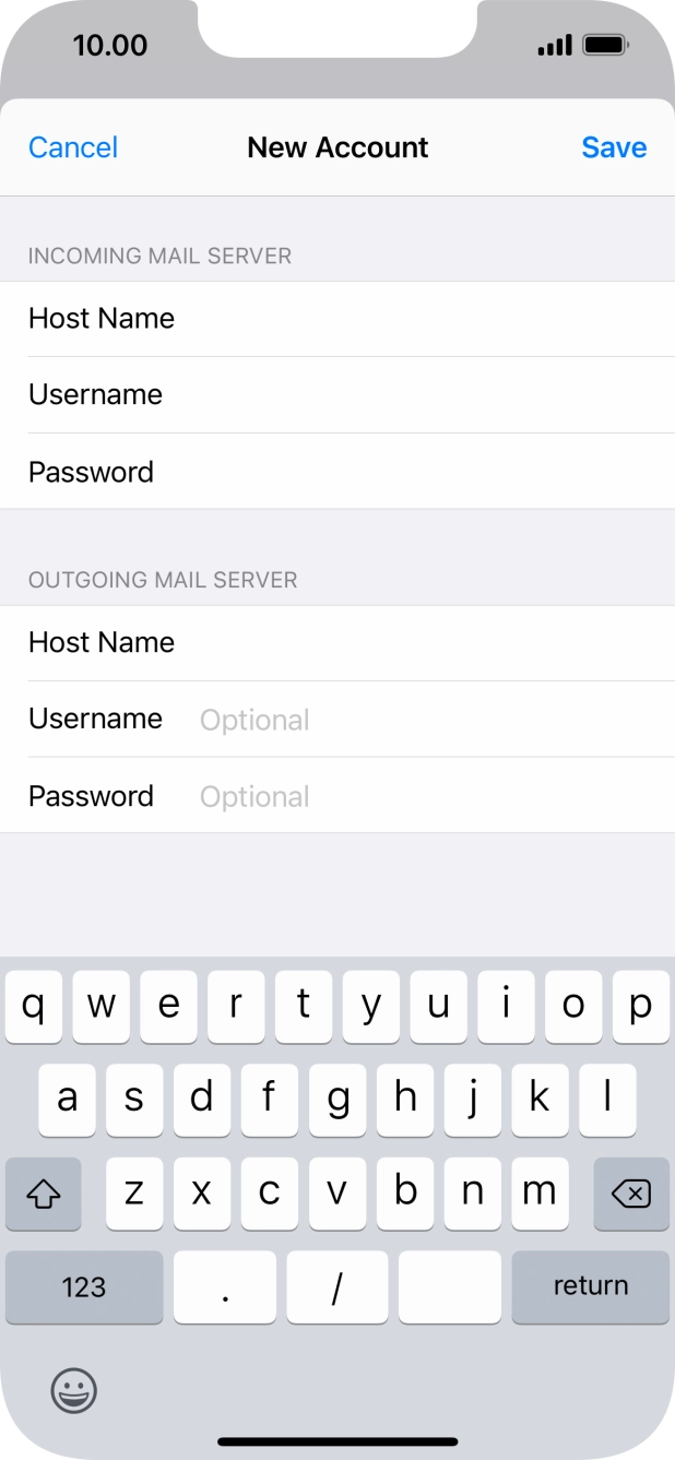 Press Username and key in the username for your email account. Press Username and key in the username for your email account.