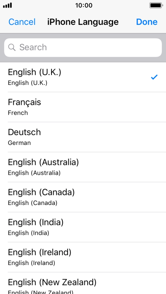 Press Done and follow the instructions on the screen to change to the selected language.