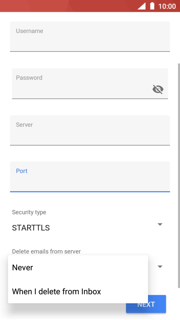 Press Never to keep email on the server when you delete them on your phone. Press Never to keep email on the server when you delete them on your phone.