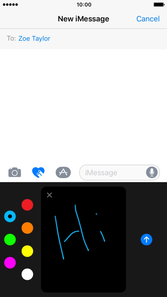 Press the send icon when you've finished your iMessage. Press the send icon when you've finished your iMessage.