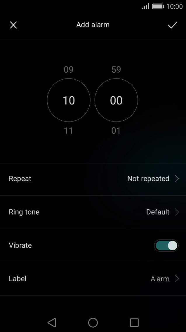 Slide your finger up or down on hours and minutes to select the alarm time.