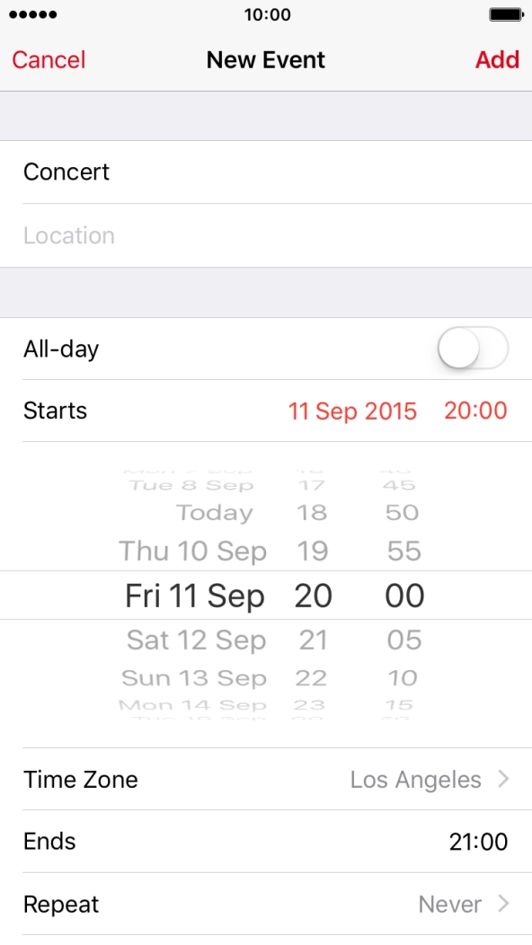 Press Ends and select the required end time.