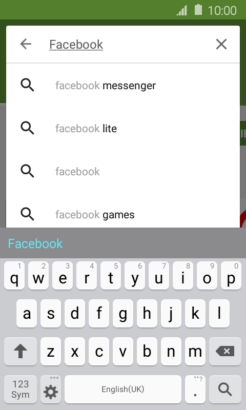 Key in Facebook and press the search icon. Key in Facebook and press the search icon.