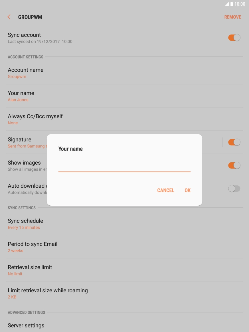 Key in the required sender name and press OK. Key in the required sender name and press OK.