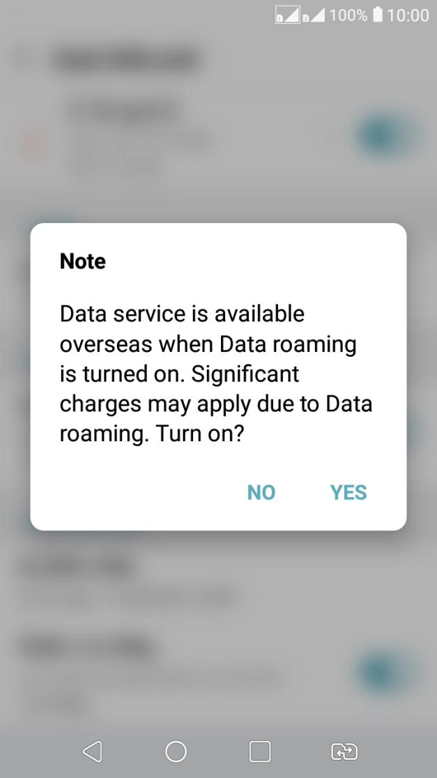 If you turn on data roaming, press YES. If you turn on data roaming, press YES.