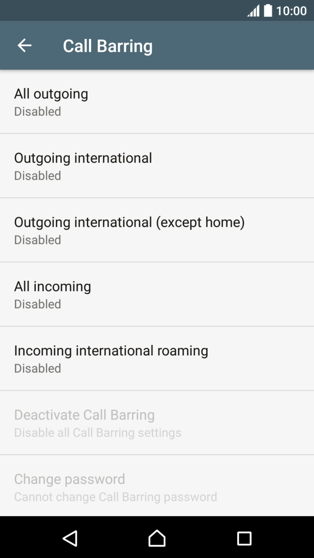 Press the required barring type. Press the required barring type.