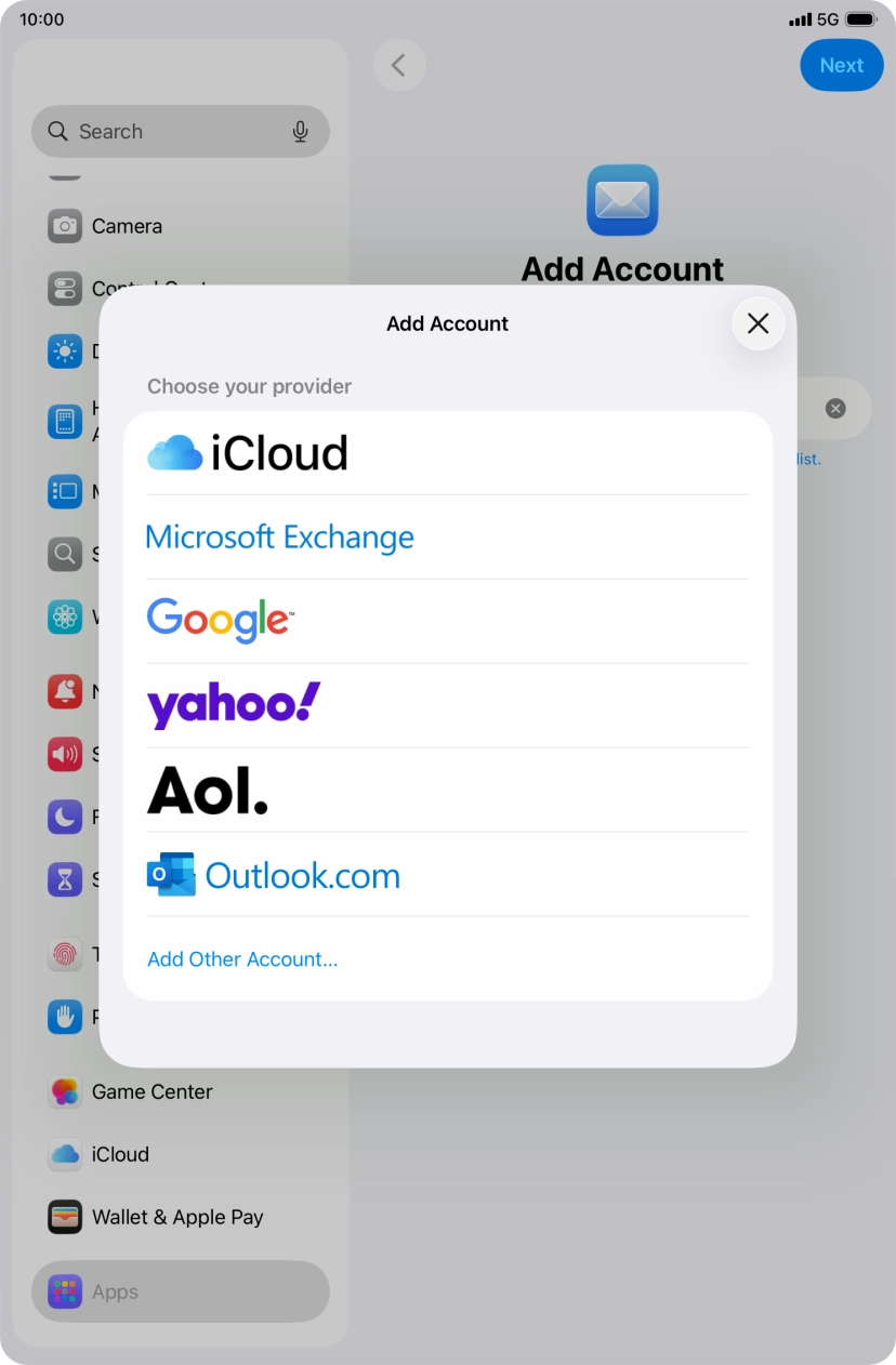 Press Add Other Account.... Press Add Other Account....