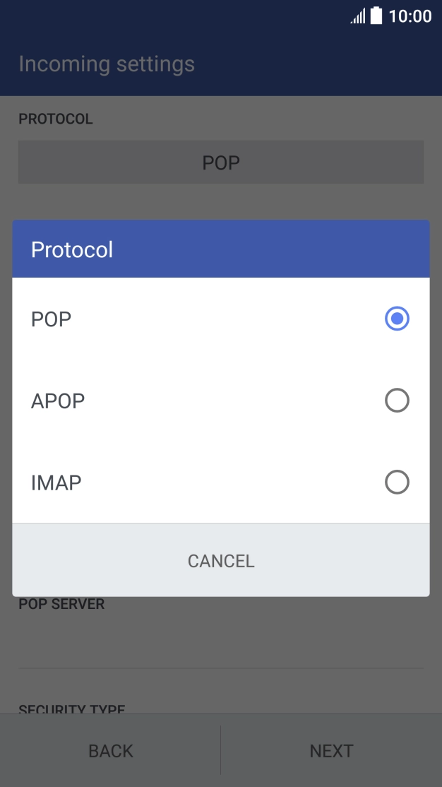 Press IMAP. Press IMAP.
