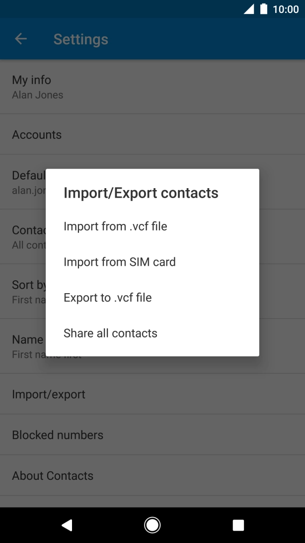 Press Import from SIM card.
