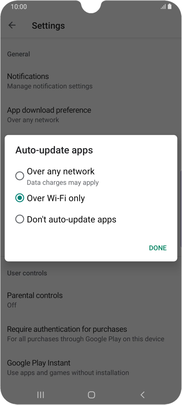 To turn on automatic update of apps using mobile network, press Over any network. To turn on automatic update of apps using mobile network, press Over any network.
