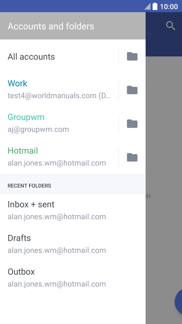 Press the required email account. Press the required email account.