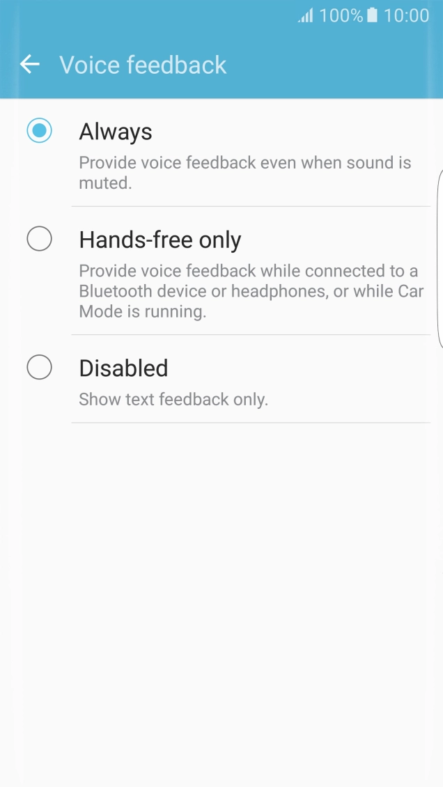 Press the required setting to turn the function on or off.