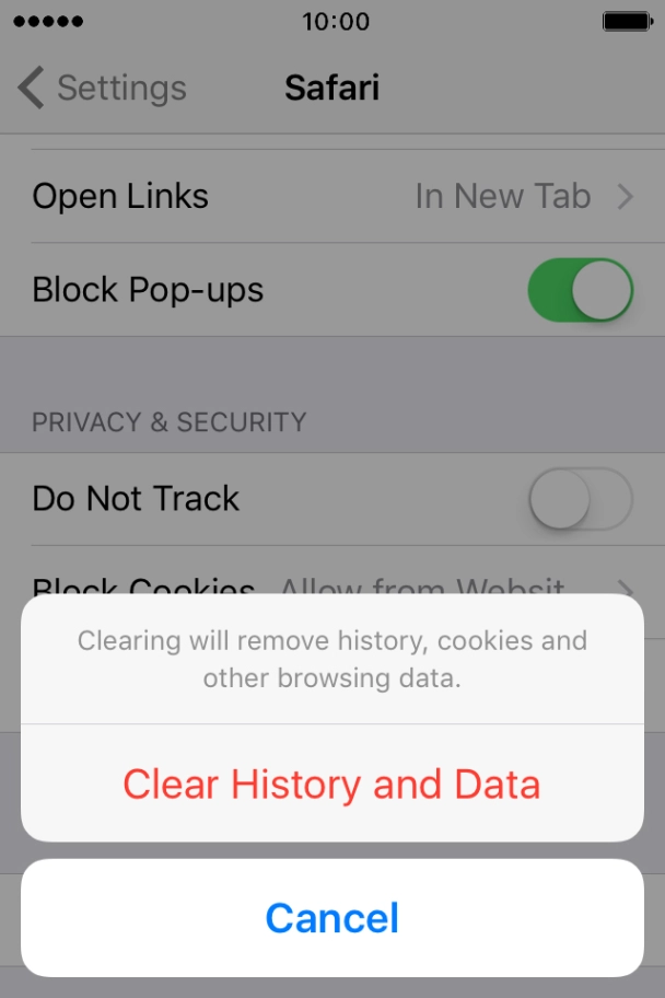 Press Clear History and Data.