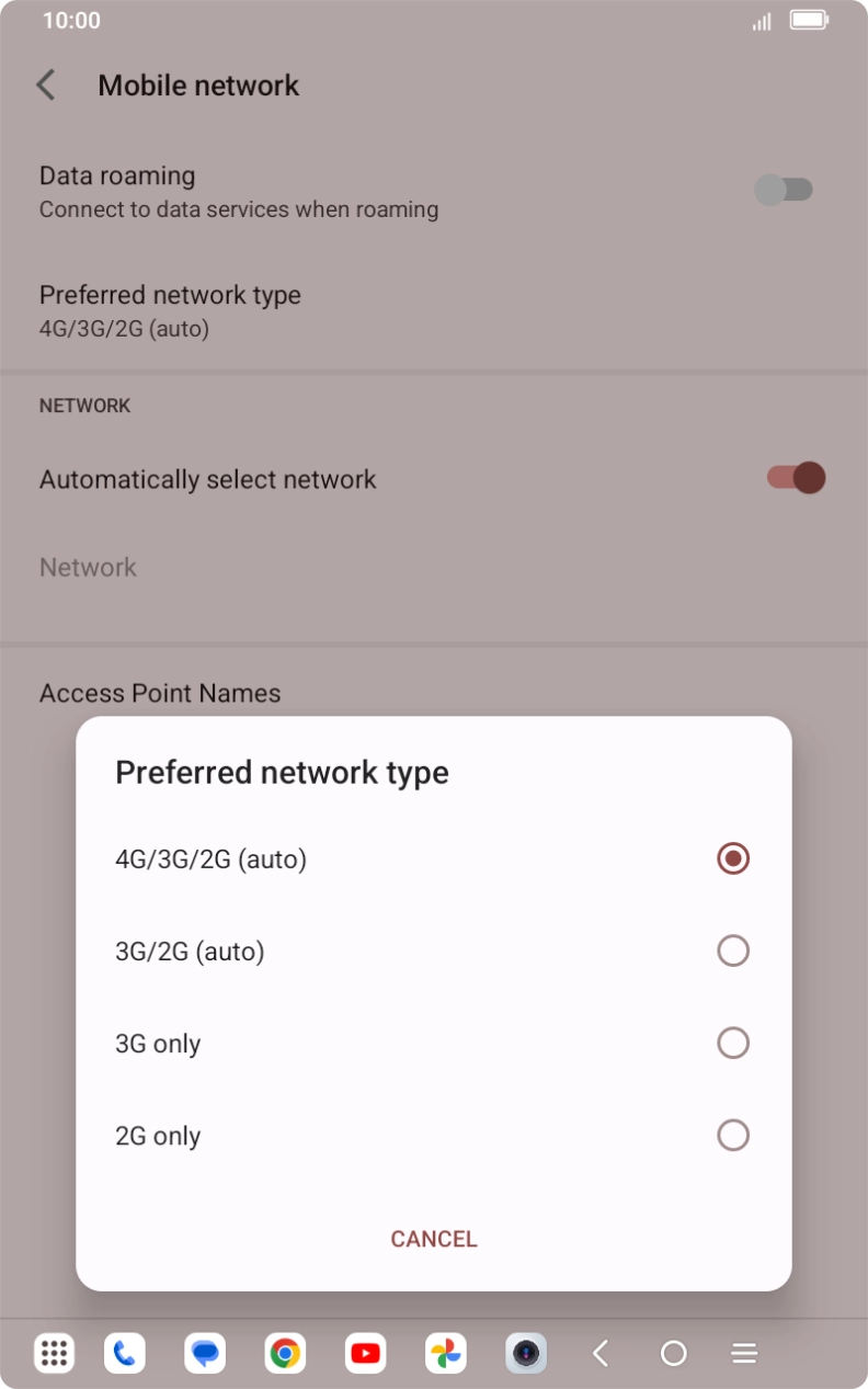 Press the required network mode. Press the required network mode.