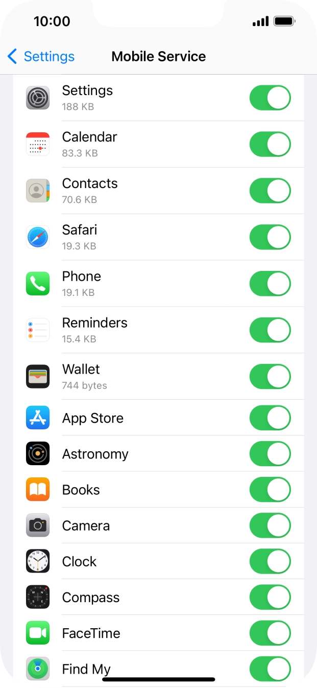 The data usage for each application is displayed below the name of the application.