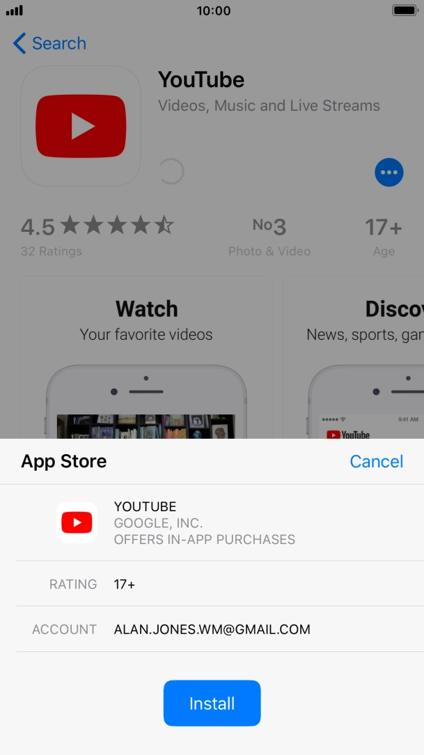Press Install and wait while YouTube is installed. Press Install and wait while YouTube is installed.